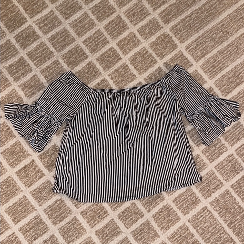 Off-Shoulder Black & White Striped Women's Top
